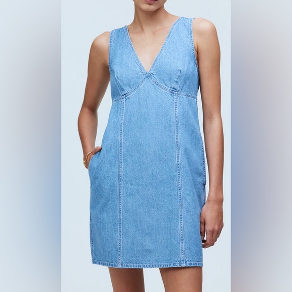 Madewell Ariana V Neck Denim Mini Dress Size Medium - Picture 1 of 7